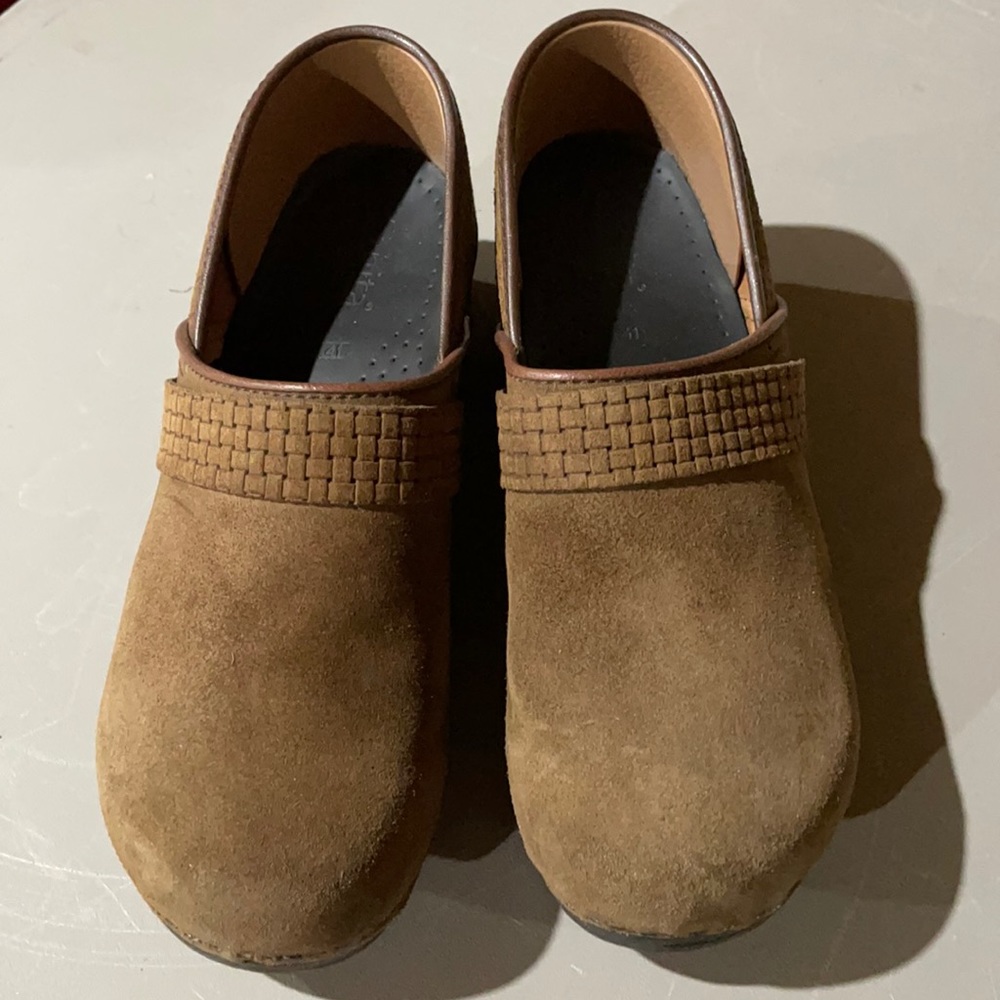 Sanita brown leather clogs